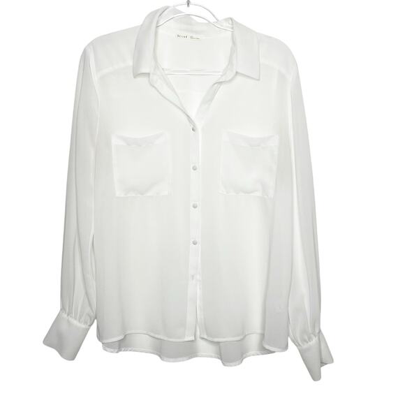 BE COOL Sheer Button Down Shirt Blouse Long Sleeve Cuffed Pockets White Size L - Picture 1 of 8